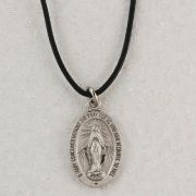 Pewter Miraculous Medal w/Leather Cord