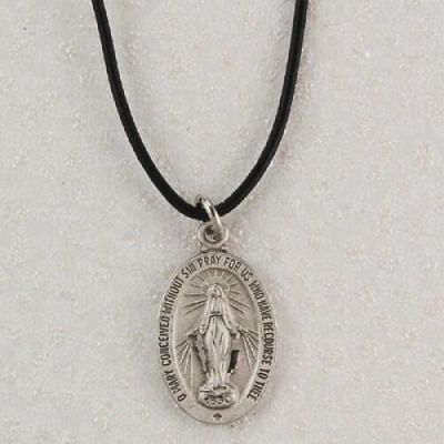Pewter Miraculous Medal w/Leather Cord 735365568093 - D461MILC