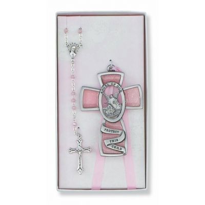 Pink Guardian Angel Pewter Cross/Rosary Set - 735365532162 - BS8