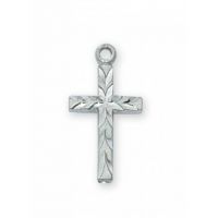 Rhodium Finish Engraved Cross 16 inch Necklace Chain / Gift Box 2Pk