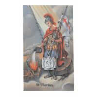 Saint Florian Medal, Prayer Card Set w/18 inch Silver Tone Chain 2Pk
