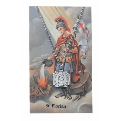 Saint Florian Medal, Prayer Card Set w/18 inch Silver Tone Chain 2Pk - 735365545315 - PSD424