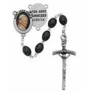 Saint John Paul II Black Beads Rosary w/Crucifix/Red Enameled Center