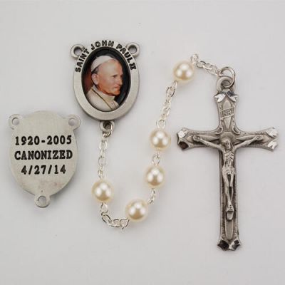 Saint John Paul II Pearl Rosary w/Crucifix/Papal Center - 735365295654 - R471DF