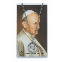 St John Paul II Medal, Catholic Prayer Card 18 inch Chain