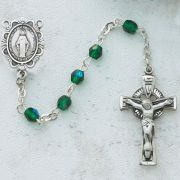 Sterling Silver 4mm Green Irish Rosary w/Crucifix/Miraculous Medal