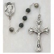 Sterling Silver 7mm Green/Black Rosary