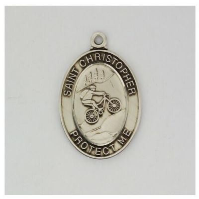 Sterling Silver Boys Biking Medal 24 Inch Necklace Chain/Gift Box - 735365410965 - L675BI