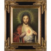 Polish Sacred Heart Canvas - Black and Gold Framed Art