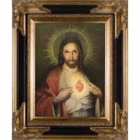Polish Sacred Heart Canvas - Black and Gold Framed Art