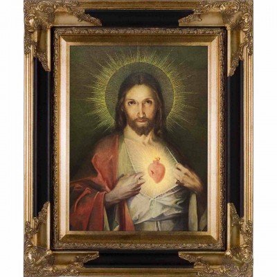 Polish Sacred Heart Canvas - Black and Gold Framed Art - - RMC-1486-2 Polish Sacred Heart Canvas - Black and Gold Framed Art - - RMC-1486-2