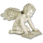 Angel Cherub Quinn Winged w/Book Fiber Stone Resin In/Outdoor Statue