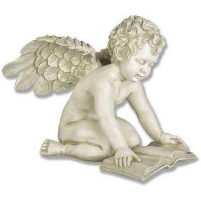 Angel Cherub Quinn Winged w/Book Fiber Stone Resin In/Outdoor Statue -  - FSP2804W
