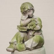 Boy w/Kitten & Book Fiber Stone Resin Outdoor Statue/Sculpture