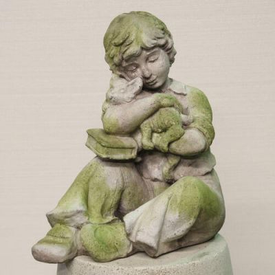Boy w/Kitten & Book Fiber Stone Resin Outdoor Statue/Sculpture -  - FS8887