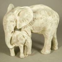 Bull Elephant & Calf 15in. - Fiberglass - Outdoor Statue