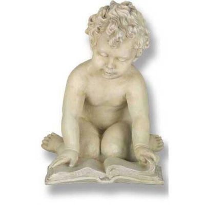 Cherub Quinn w/Book Fiber Stone Resin Indoor/Outdoor Statue/Sculpture -  - FSP2804