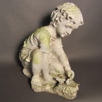 Child w/Dragonfly - Fiber Stone Resin - Indoor/Outdoor Garden Statue