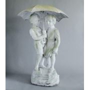 Children w/Umbrella Fiber Stone Resin Indoor/Outdoor Statue/Sculpture