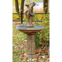 Cupid Birdbath 51in. (2 Pieces) - Fiber Stone Resin - Outdoor Statue