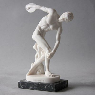 Discus Thrower 9in. - Carrara Marble Indoor/Outdoor Garden Statue -  - 100248