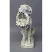 Dog With Flower Basket 24in. - Fiberglass - Outdoor Statue