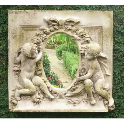 LaBelle Demoiselle Cherub Plaque w/Mirror - Stone - Statue -  - FS68696M
