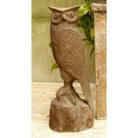 Owl Carved 18in. - Fiber Stone Resin - Indoor/Outdoor Garden Statue