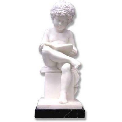 Reading Putto 12in. High - Carrara Marble Indoor/Outdoor Garden Statue -  - 101415
