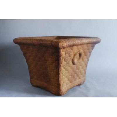 Square Basket Planter w/Rings Fiber Stone Resin Indoor/Outdoor Statue -  - FS60319