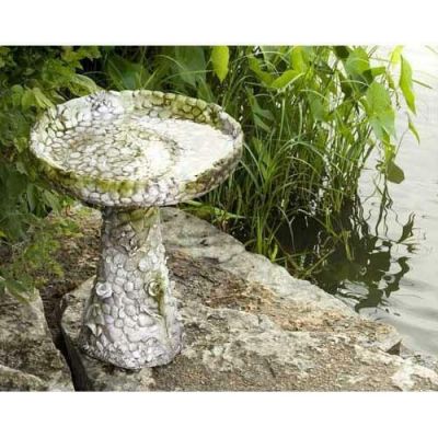 Stone And Flower Birdbath 22in. Fiberglass Resin In/Outdoor Statue -  - FS7808