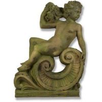Summer Angel Cherub On Scroll 36in. Fiber Stone In/Outdoor Statue