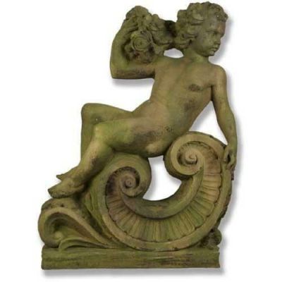 Summer Angel Cherub On Scroll 36in. Fiber Stone In/Outdoor Statue -  - FSDS114