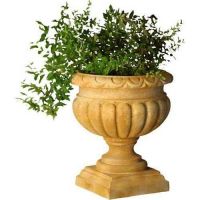 Tall Fluted Round Urn 21in. High - Fiber Stone Resin - Outdoor Statue