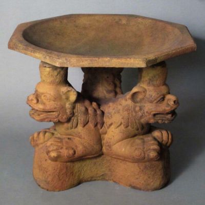 Three Oriental Foo Dogs Birdbath Fiber Stone Resin In/Outdoor Statue -  - FS8853