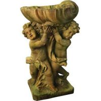 Twin Cherubs w/Seashell 36in. - Fiber Stone Resin - Outdoor Statue