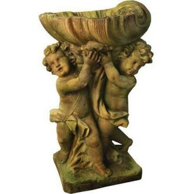 Twin Cherubs w/Seashell 36in. - Fiber Stone Resin - Outdoor Statue -  - FS69152