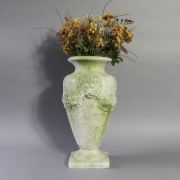 Lion and Garland Vase Fiber Stone Indoor/Outdoor Garden Statue