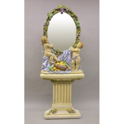 Cherub Mirror & Pedestal Fiberglass Indoor/Outdoor Garden -  - FSO2B