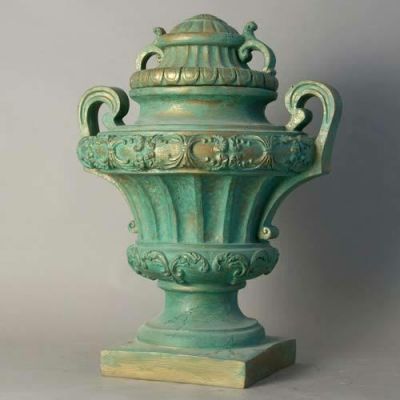 Embellished Urn with Lid 31in. Fiberglass Indoor/Outdoor Garden -  - F34058