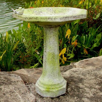 Octagonal Two Bird Bath Fiber Stone Resin Indoor/Outdoor Statuary -  - FS8756