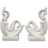 Pair Of Siren Bookends 8in. High - Carrara Marble Statuary