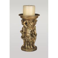 Verona Cherub Candle Holder 12in Fiber Stone Indoor/Outdoor Statuary