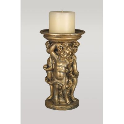 Verona Cherub Candle Holder 12in Fiber Stone Indoor/Outdoor Statuary -  - HFSAN2387