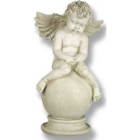 Sleepy Angel Cherub w/Wings 19in. High Fiber Stone In/Outdoor Statue