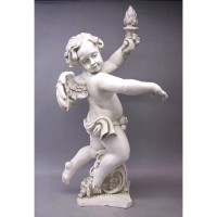 Rococo Angel Torch - Right - Lightweight Fiberglass Resin - Indoor/Outdoor Statue