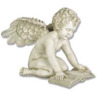 Angel Cherub Quinn Winged w/Book Fiberglass Resin In/Outdoor Statue