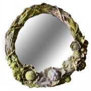 Round Rose Vine Wreath Mirror Frame- Fiberglass Resin - Indoor/Outdoor Garden Decoration