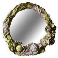 Round Rose Vine Wreath Mirror Frame- Fiberglass Resin - Indoor/Outdoor Garden Decoration