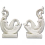 Pair Of Siren Bookends 8in. High - Carrara Marble Statuary